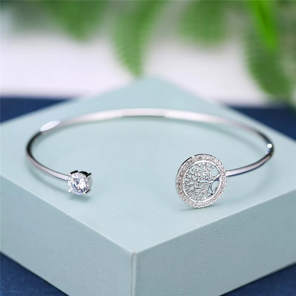 New Zircon Stone Tree Of Life Silver Gold Bangle Bracelet - Picture 2 of 6